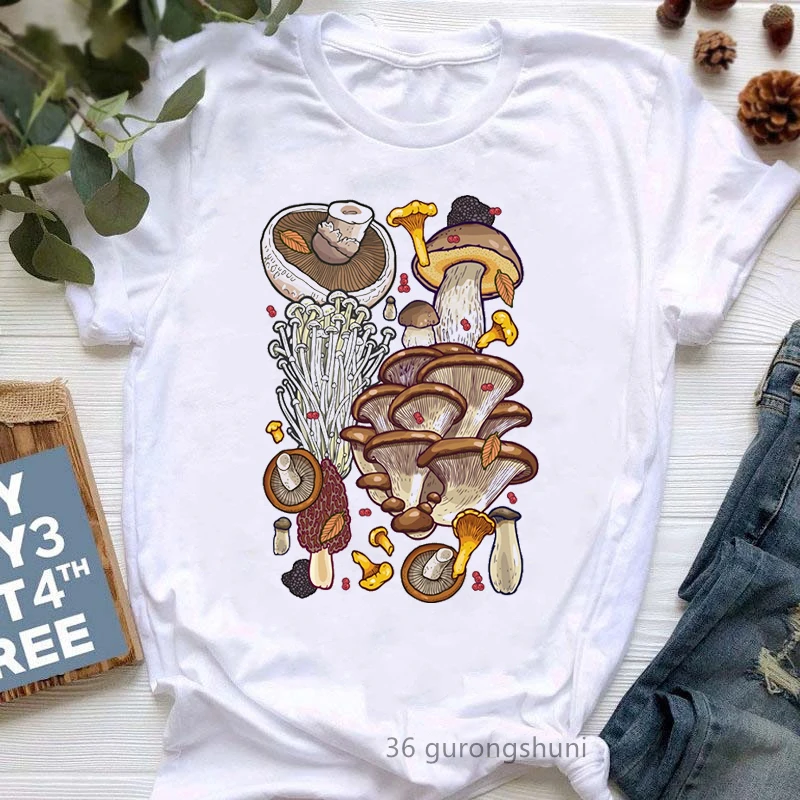 2024 Hot Sale Mushroom Print Tshirt Women'S Clothing Harajuku Kawaii Shirt White Funny Casual T Shirt Femme Summer Tops Tee