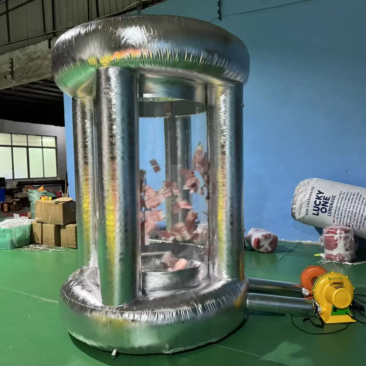 

Silver Inflatable Cash Cube Inflatable Cash Machine Inflatable Money Machine Booth Money Grab Machine for Promotion Advertising