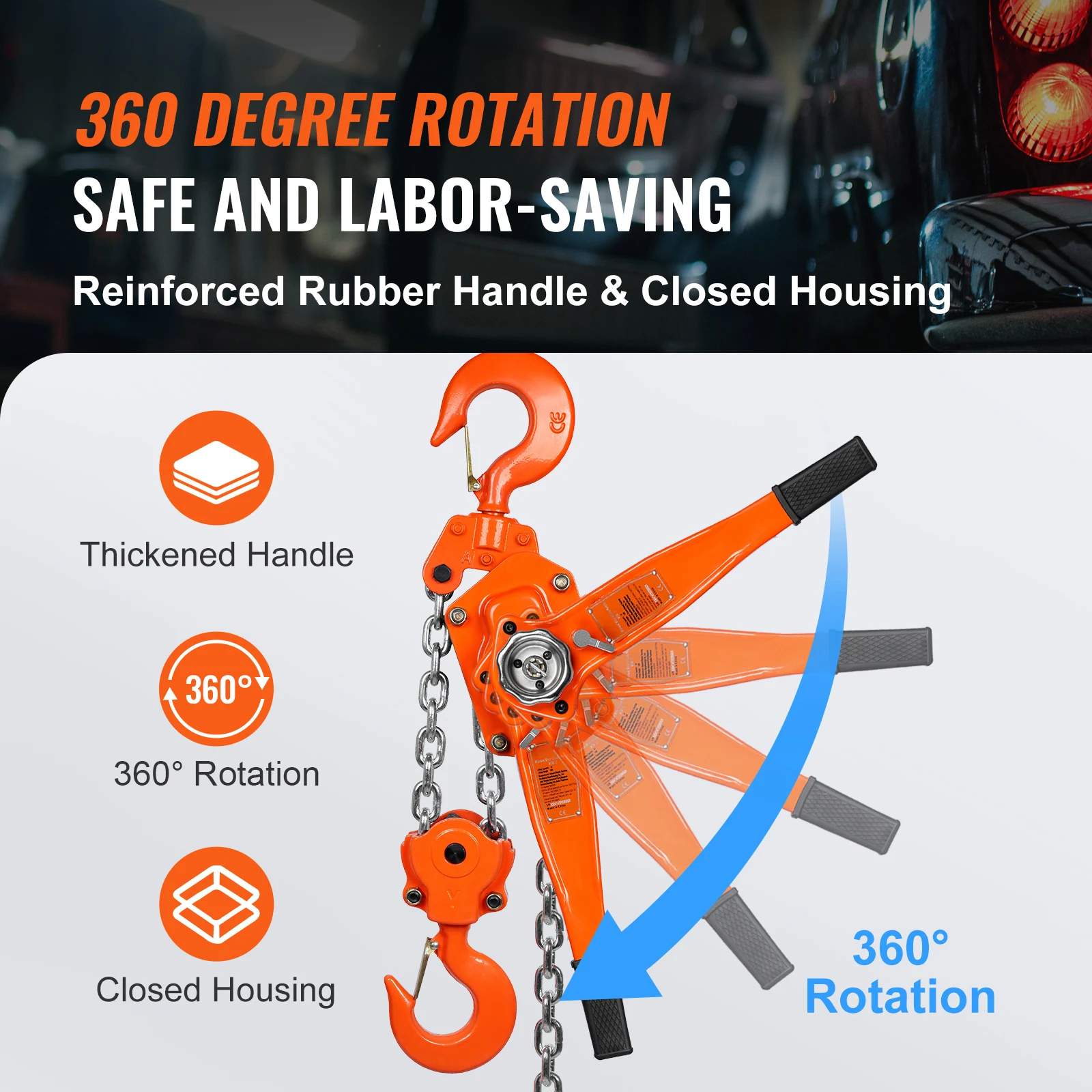 SucceBuy Manual Lever Chain Hoist G80 Galvanized Carbon Steel with Double-Pawl Brake Auto Chain Leading & 360° Rotation Hook