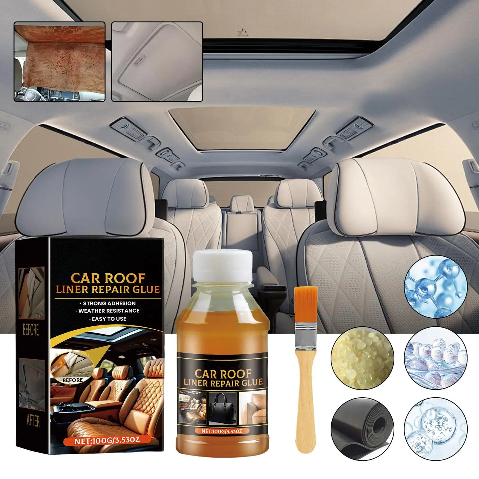 100g Car Headliner Adhesive Glue Fast Dry Temp Fabric Repair Kit  Automotive Strong Adhesive with Brush for Leather Fabric