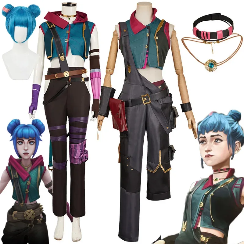 

TV 2 Arcane Powder Child Jinx Cosplay Women Fantasia Costume Game LOL Young Jinx Disguise Outfits Halloween Cool Brown Set Suits