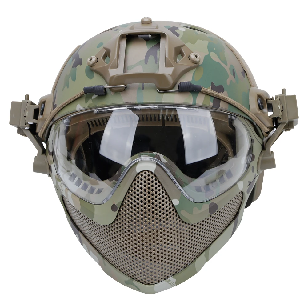 Tactical Full Protective Helmet Goggle Steel Mask Integrated Outdoor Hunting Shooting CS Wargame FAST Airsoft Helmet Riding Gear