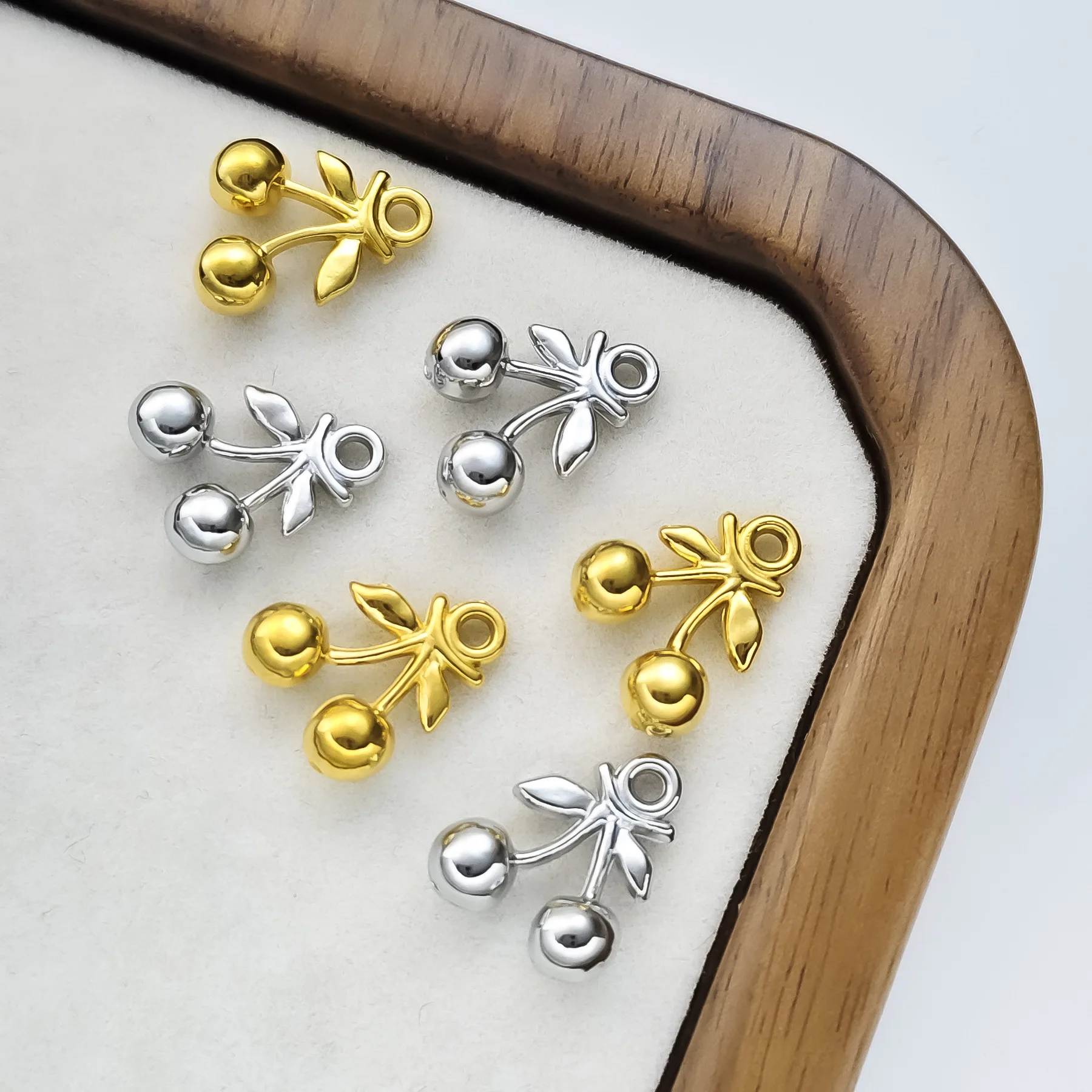 

3Pcs Stainless Steel Cherry Pendants for Jewelry Creation Charms Materials DIY Fruit Necklace Bracelets Hanging Accessories