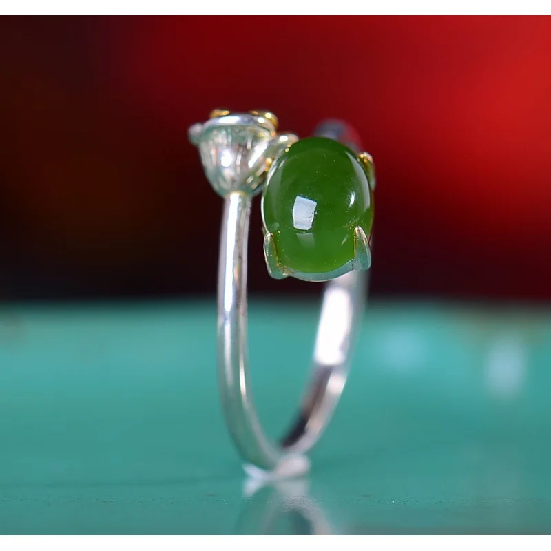 

Rose Gold S925 Silver Inlaid Hetian Jasper Ring