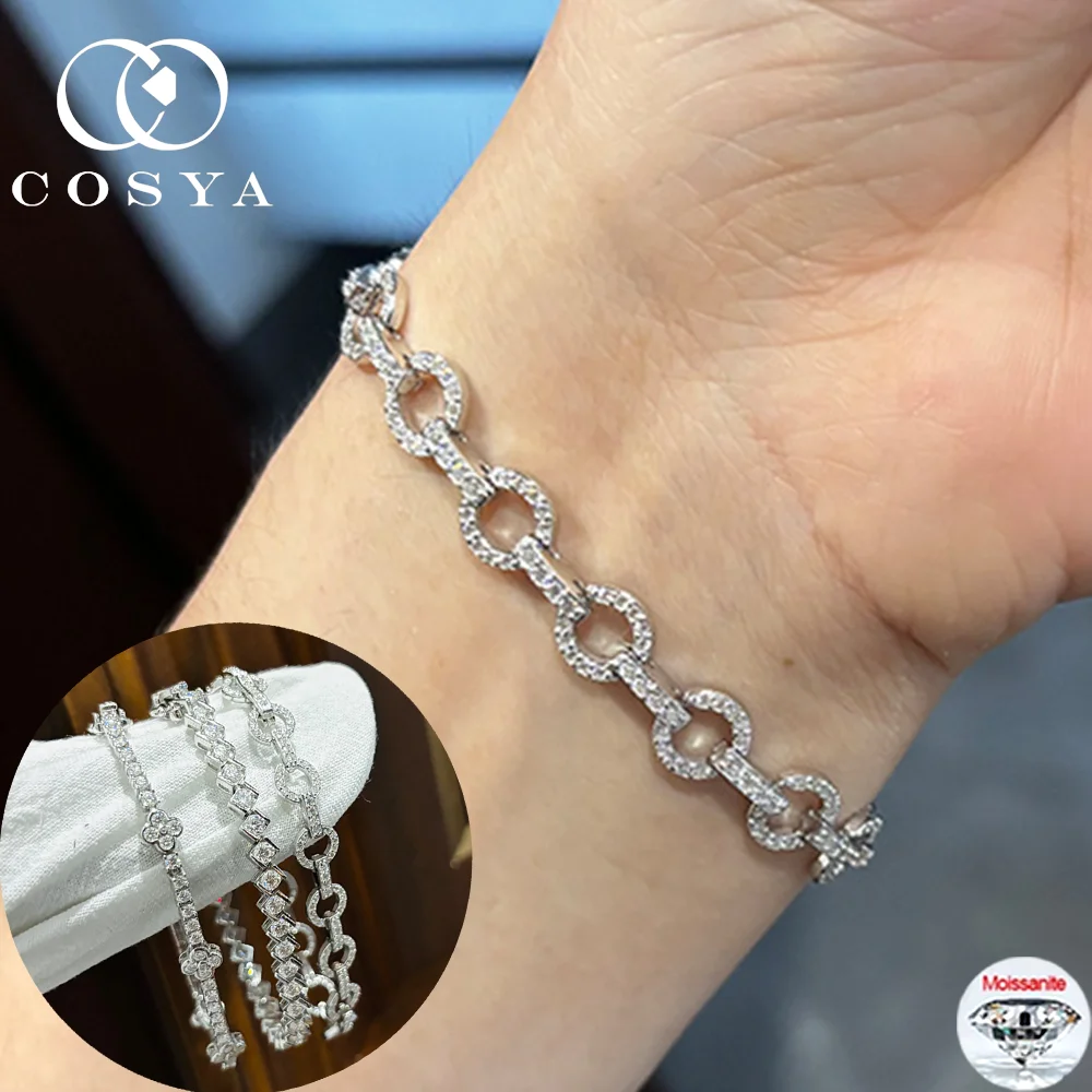 

COSYA полный муассанит браслет для женщин 100% стерлинговое серебро S925 D VVS1 лабораторный бриллиантовый теннисный браслет вечерние ювелирные украшения