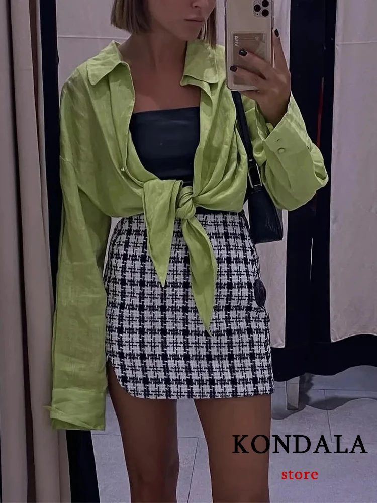 Kondala Office Lady Plaid Tweed Korte Blazer Vrouwen Lange Mouw Parel Knop Vintage Jassen Mode 2022 Herfst Party Blazer Top