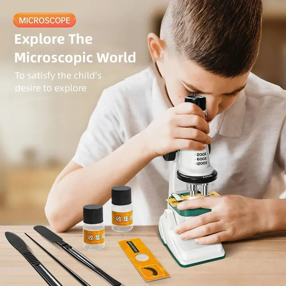 200X-600X-1200X Trinocular Microscope Kit Children Biological Microscopio High Definition Eyepiece Kids Lab Science Educational