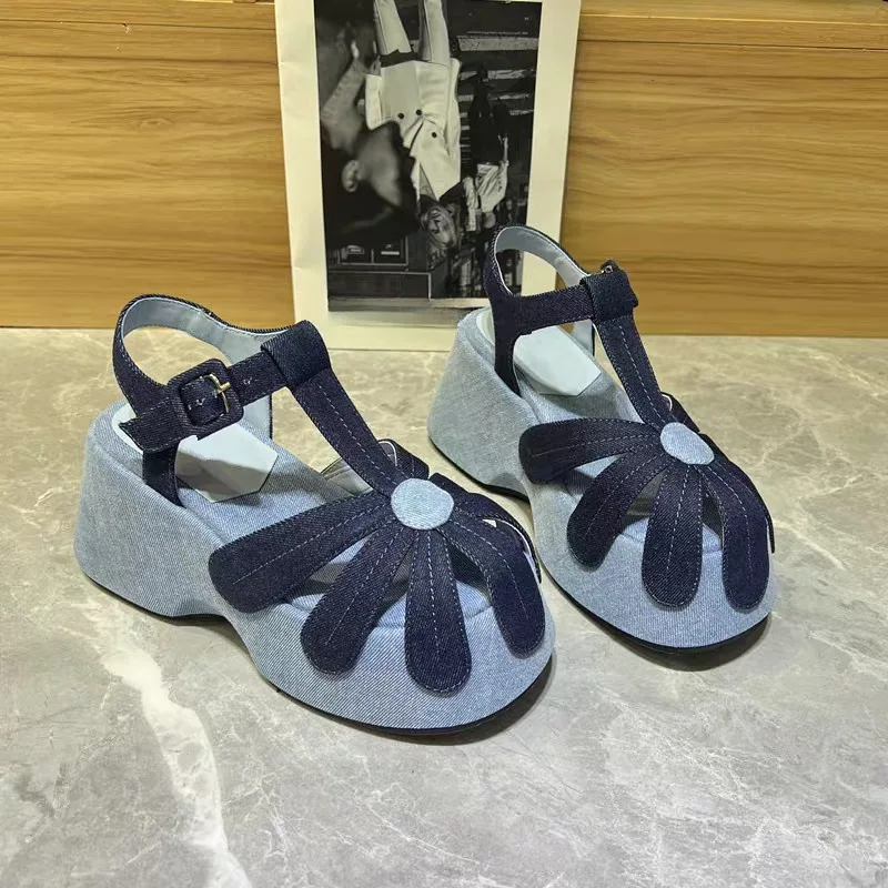 

High Heel Sandals Summer New Round Head Baotou Hollow-out Color Waterproof Platform Anti-slip Wear-resistant Slope Heel Shoes