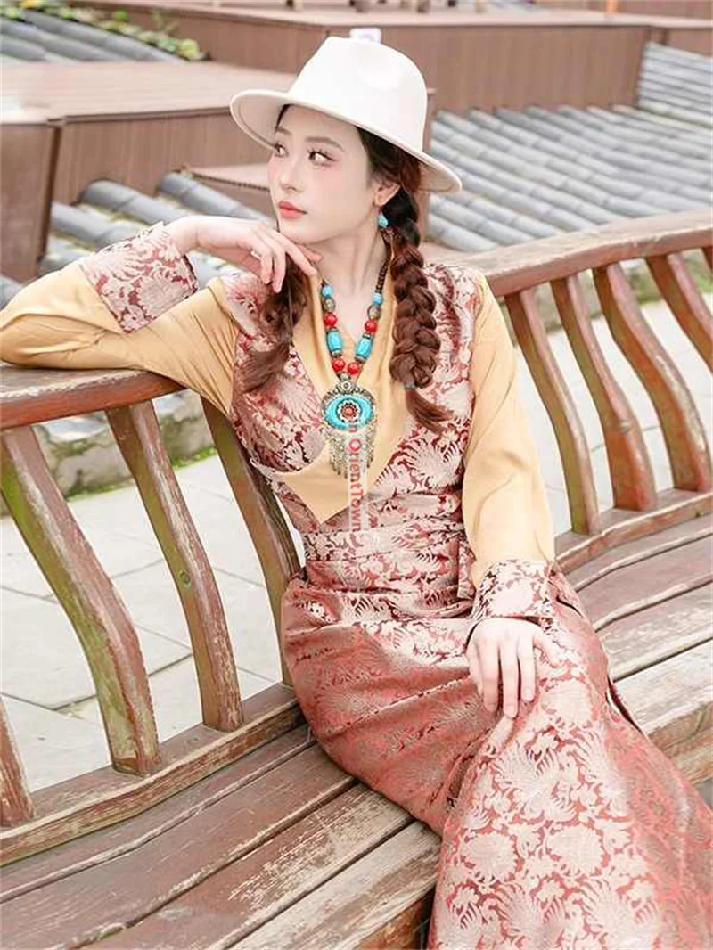 نيبال التبتية العرقية زي المرأة لاسا الاتجاه فستان الرجعية التقليدية شيزانغ رداء الربيع الصيف بولا Guozhuang ثوب TP070