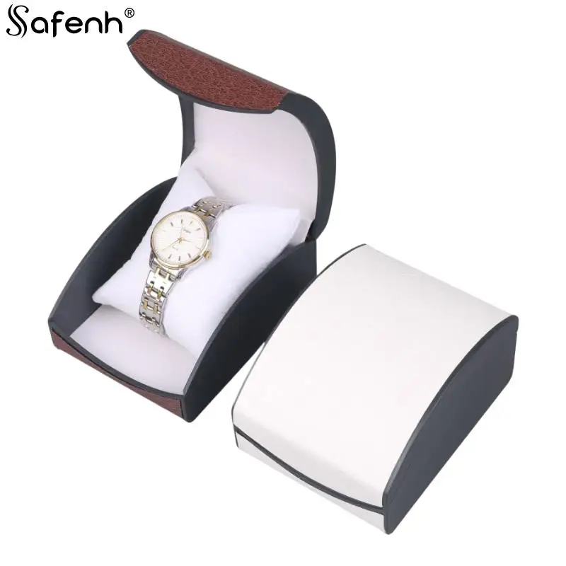 Fashionable Curved Flip Jewelry Bracelet Storage Watch Box High-end Men\'s Imitation Leather Plastic Watch Display Box  Jewel Box