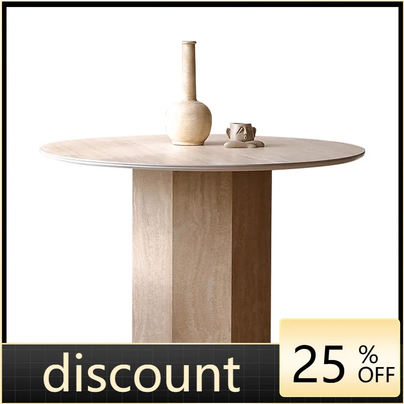 

LTT wabi-sabi medieval rock slab round table small apartment round travertine rock slab dining table