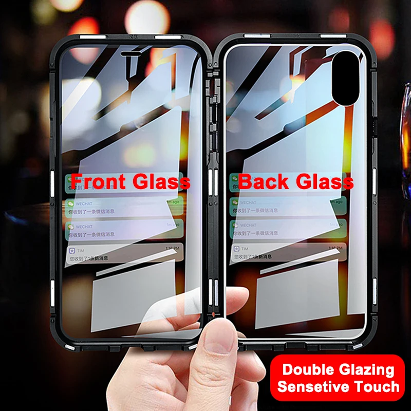 360 Magnetic Adsorption Metal Case For iPhone 14 13 12 11 Pro Max XR Double-Sided Glass Case For iPhone 6S 7 8 Plus Magnet Cover