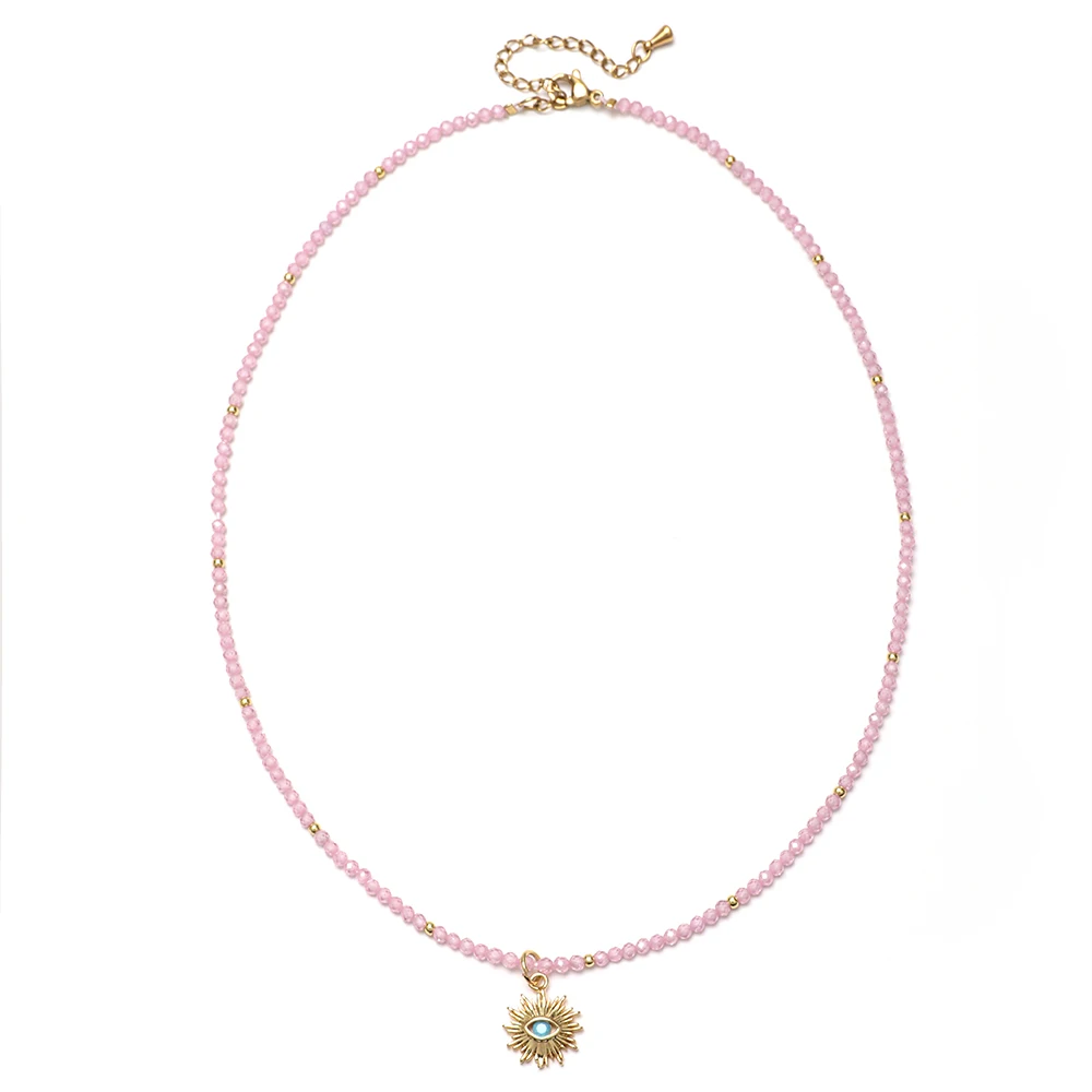 

Boho Crystal Evil Eye Pendant Choker Necklace for Women Small Zirconia Stone Necklace Trendy Summer Fashion Design Jewelry