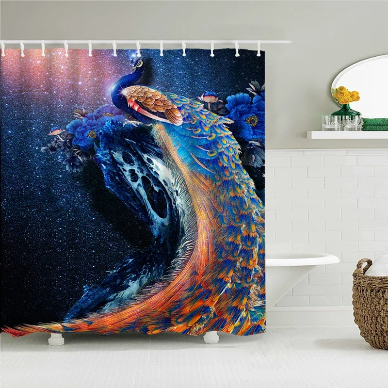 China Bird Printed Bath Curtain Waterproof Curtain 3D Polyester Fabric Shower Curtain With Hooks for Washable Bathroom Decor