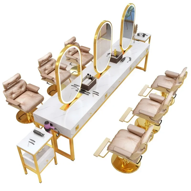 

hair dyeing salon marble, integrated haircut mirror, double-sided mirror, desk lamp mirror