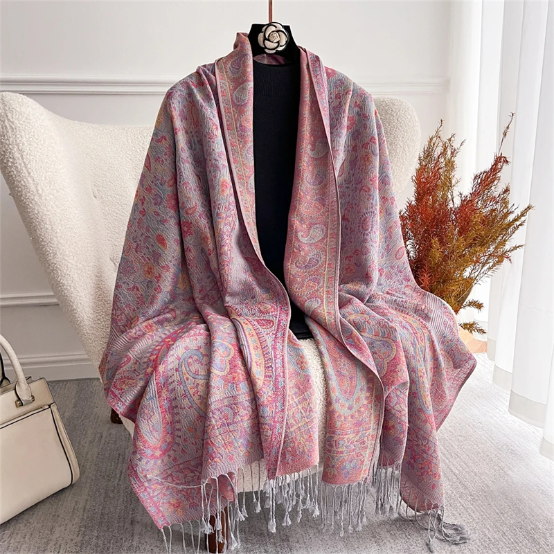 Fashion Bohemian Ethnic Floral Tassel Pashmina Shawl Scarf Lady Soft Autumn Female Hijabs and Wraps Bufandas Muslim Bandana