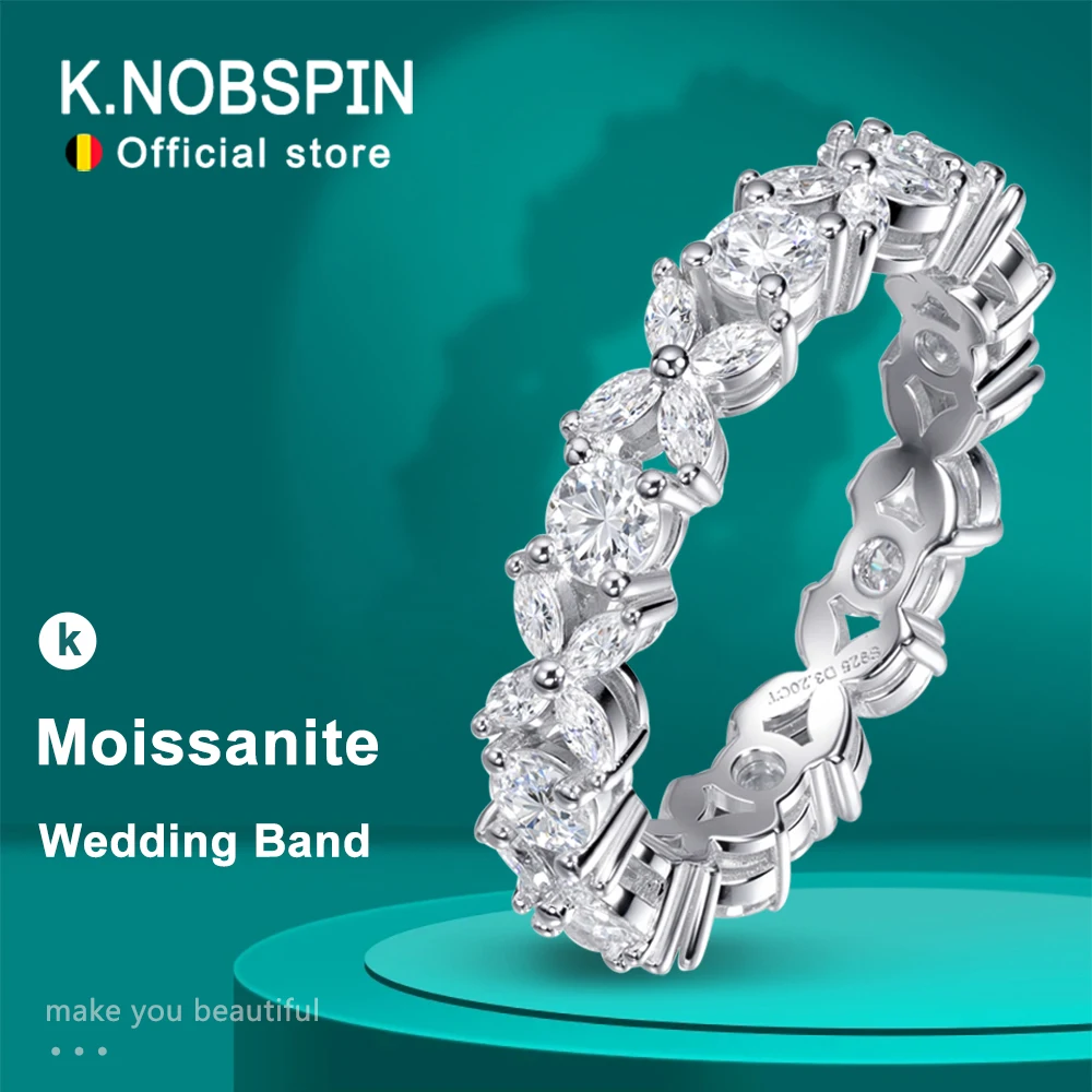 KNOBSPIN Moissanite Eternity Band Rings for Women Jewelry GRA Certified D Color VVS1 Lab Grow Diamond s925 Sterling Silver Ring