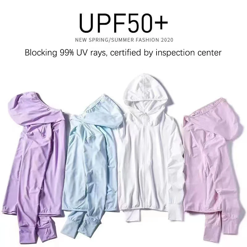 1PC Women UPF 50+ Solid Color Ice Silk UV Sun Protection Clothing Men Zip Up Hoodie Long Sleeve Outdoor Loose Sunscreen Clothing