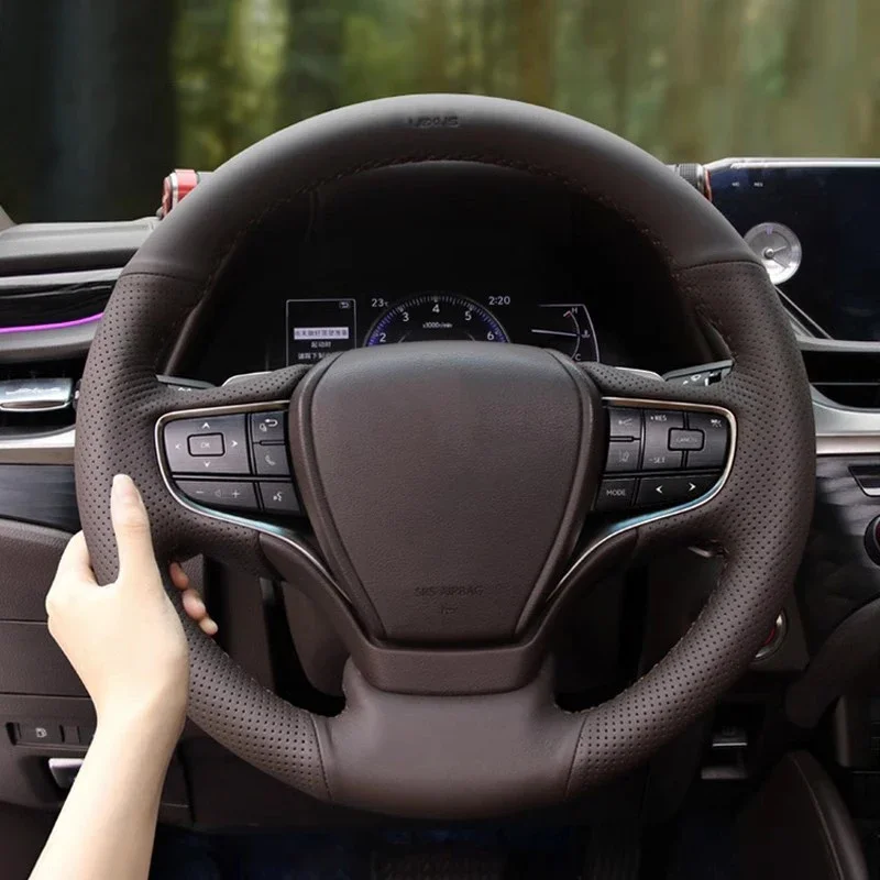 

Car Steering Wheel Cover Hand-Stitched Genuine Leather For Lexus ES200 ES260 ES300h 2018 -2019 2020 2021 2022 2023 2024 2025