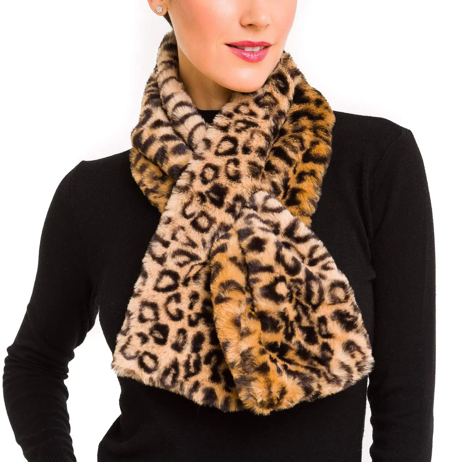 Bufanda con cuello de piel para mujer, bufandas de leopardo de piel sintética, encogimiento de hombros para vestido de abrigo de otoño e invierno