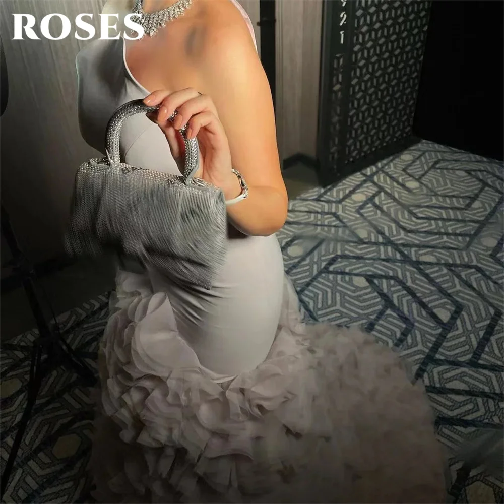 ROSES Light Pink Evening Dress Strapless Satin Corset Evening Gown with Ruffled Tulle Mermaid Prom Dresses for Woman Customized image 4