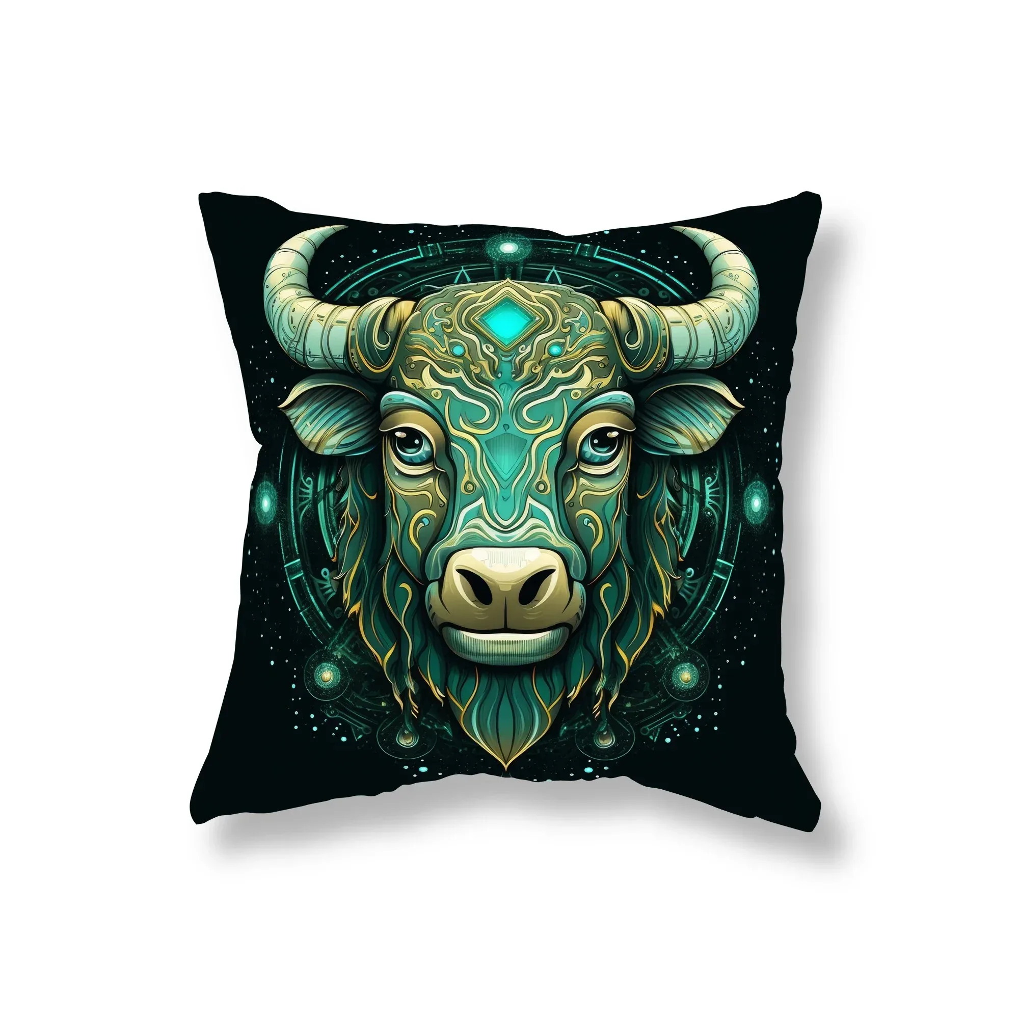 Fantasy Golden Ram Head Art Cushion Cover Mysterious Star Pattern Square Throw Pillow Case Indoor Home Decoration