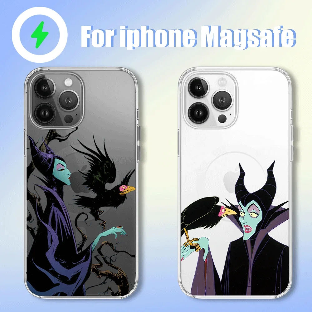 MINISO Disney Villains Maleficent Cool Phone Case for iPhone 12 11 13 14 15 16 Max Pro Plus Magsafe Magnetic Wireless Cover