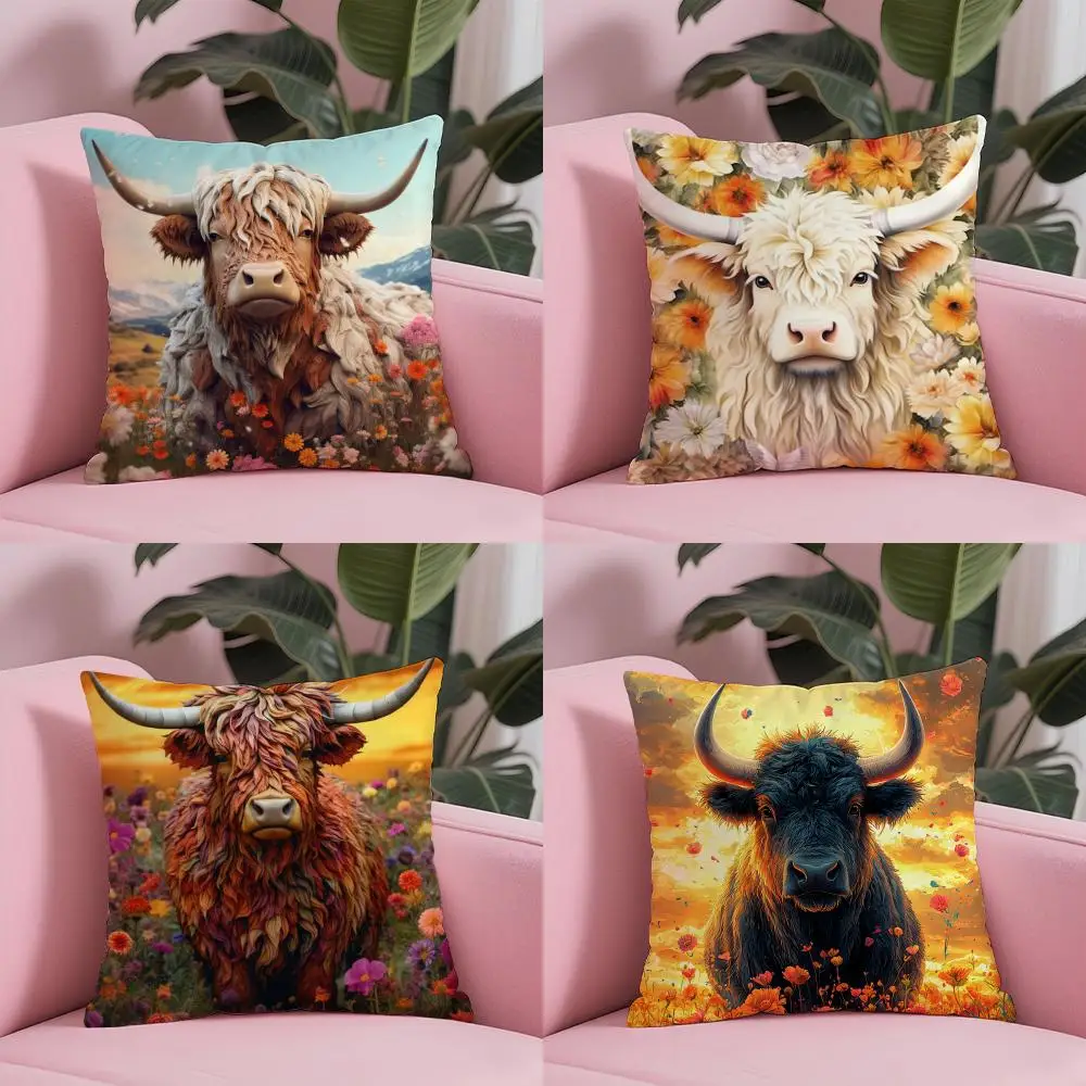 نابضة بالحياة المرتفعات البقرة نمط غطاء الوسادة حريري قصير أفخم مع سحاب غير مرئي الغبار أريكة كيس وسادة للديكور المنزل
