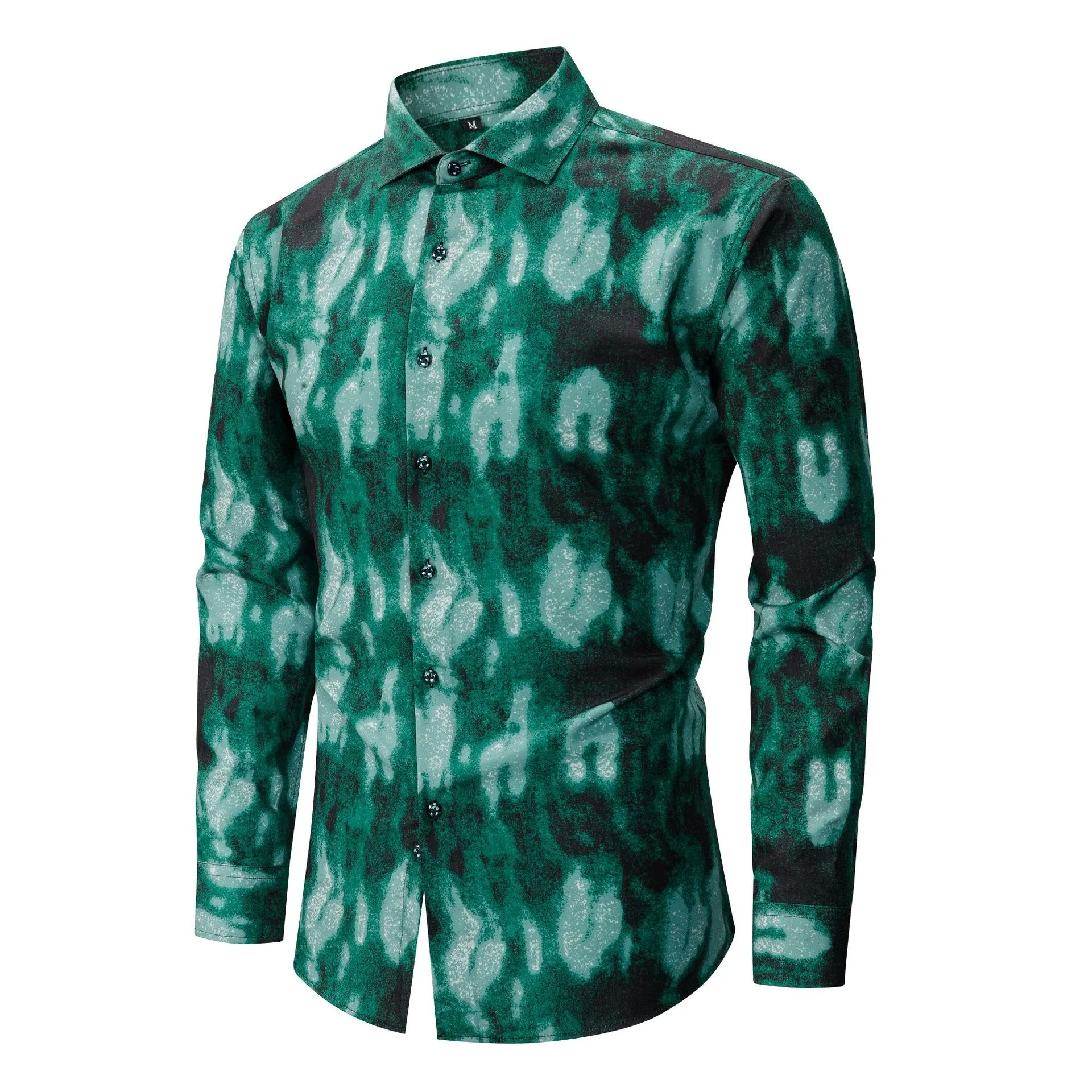 

New men's stretch digital-print long-sleeved shirt, non-stretch, breathable and wrinkle-resistant, ideal for daily casual wear.