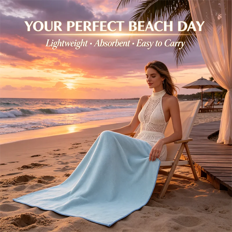 Microfiber Beach Towel Quick Dry Sand‑Free Low‑Lint Compact Absorbent Towel for Beach Pool Swimming Camping Travel