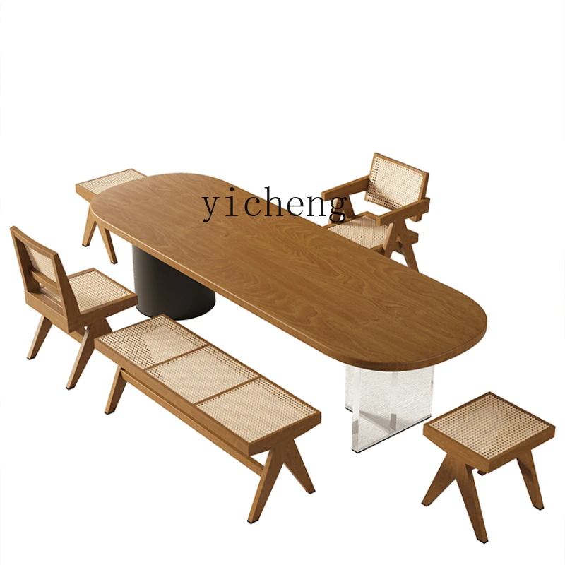 

ZC Solid Wood Tea Making Table Kung Fu Tea Table Office Simple Log Large Board Table New Chinese Style Table-Chair Set