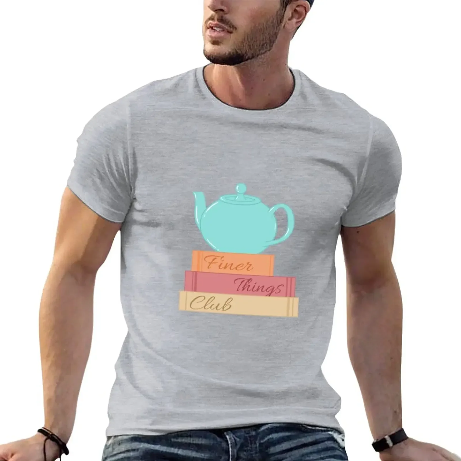 Finer Things Club' - Books and Teapot T-Shirt plus sizes boys animal print summer top mens t shirt graphic