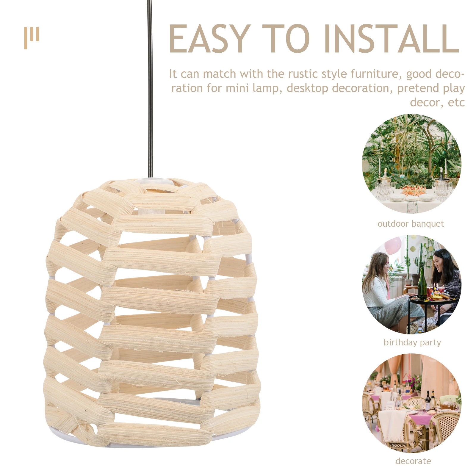 

Woven Bamboo Lampshade Mini Lamp Cover Rustic Light String Shade Decor For Home Hotel Restaurant Lightweight Compact Decorative