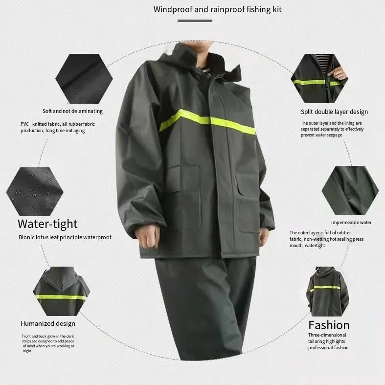 Men's thickened raincoat set, rainproof mask, raincoat, outdoor work, hiking, cycling, fishing, raincoat, storm proof