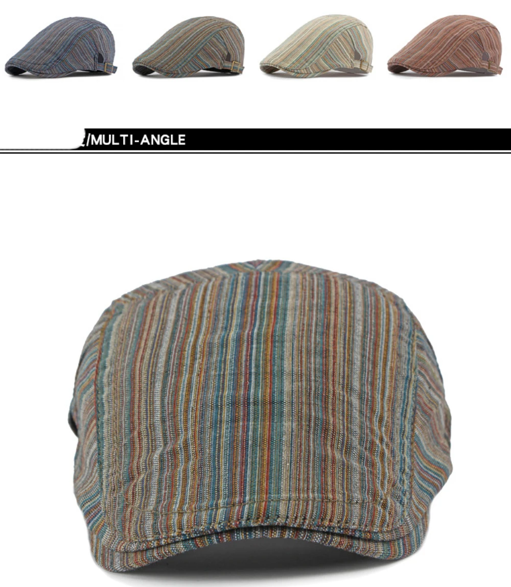HT4630 Baskenmütze für Damen, Retro-Künstlermütze, Unisex Verstellbare Flache Kappe, Frühling Sommer Gestreifte Baskenmütze für Männer und Frauen – Detail 4