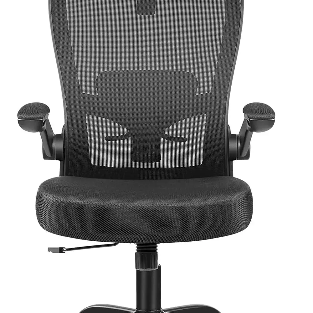 كرسي مكتب دوار مريح عالي الظهر مع دعم قطني قابل للتعديل ومساند للذراعين (أسود) #5