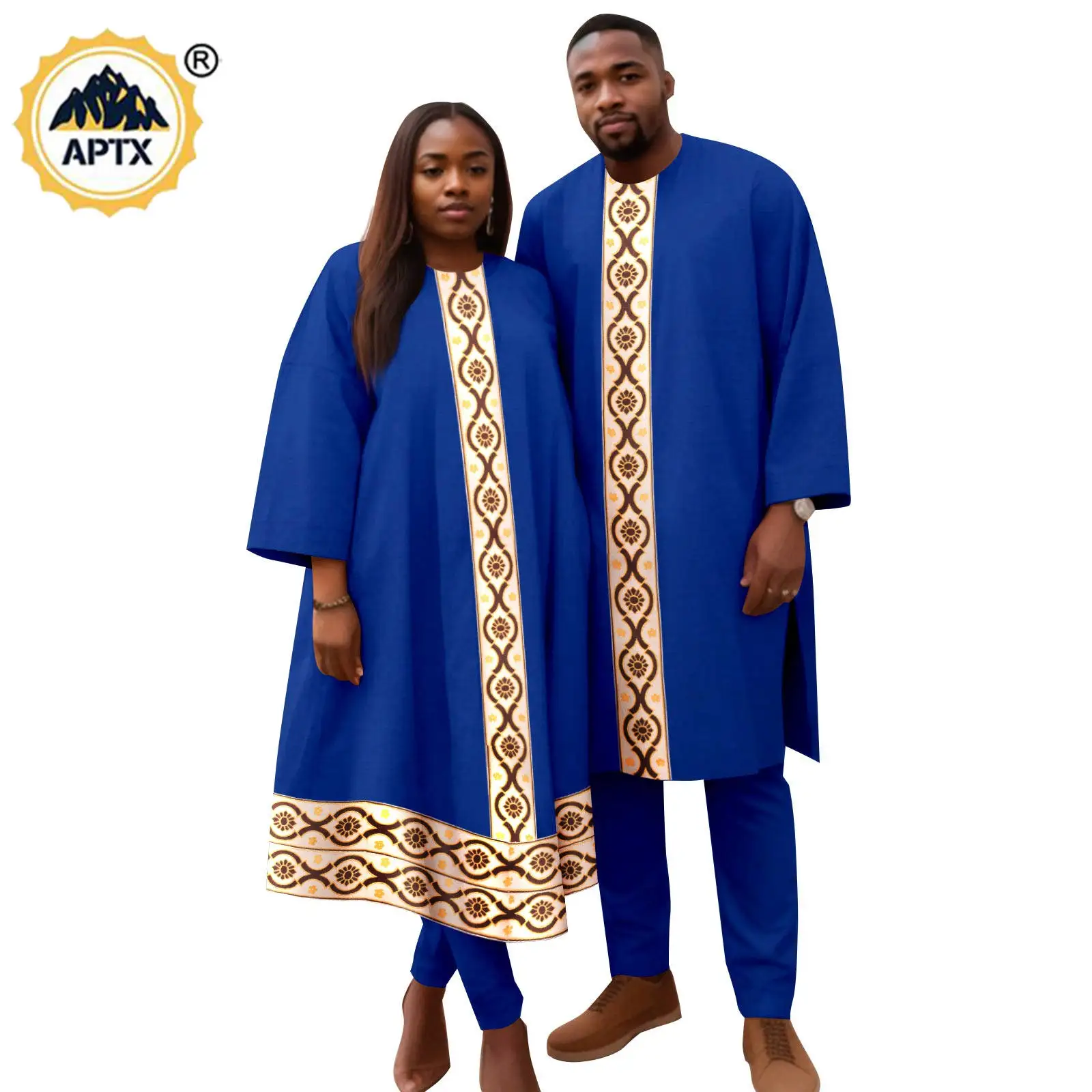 

African Couples Clothes Bazin Riche Dashiki Women Loose Dresses Matching Men Outfits Kaftan Long Shirt and Pant Sets Y23C080