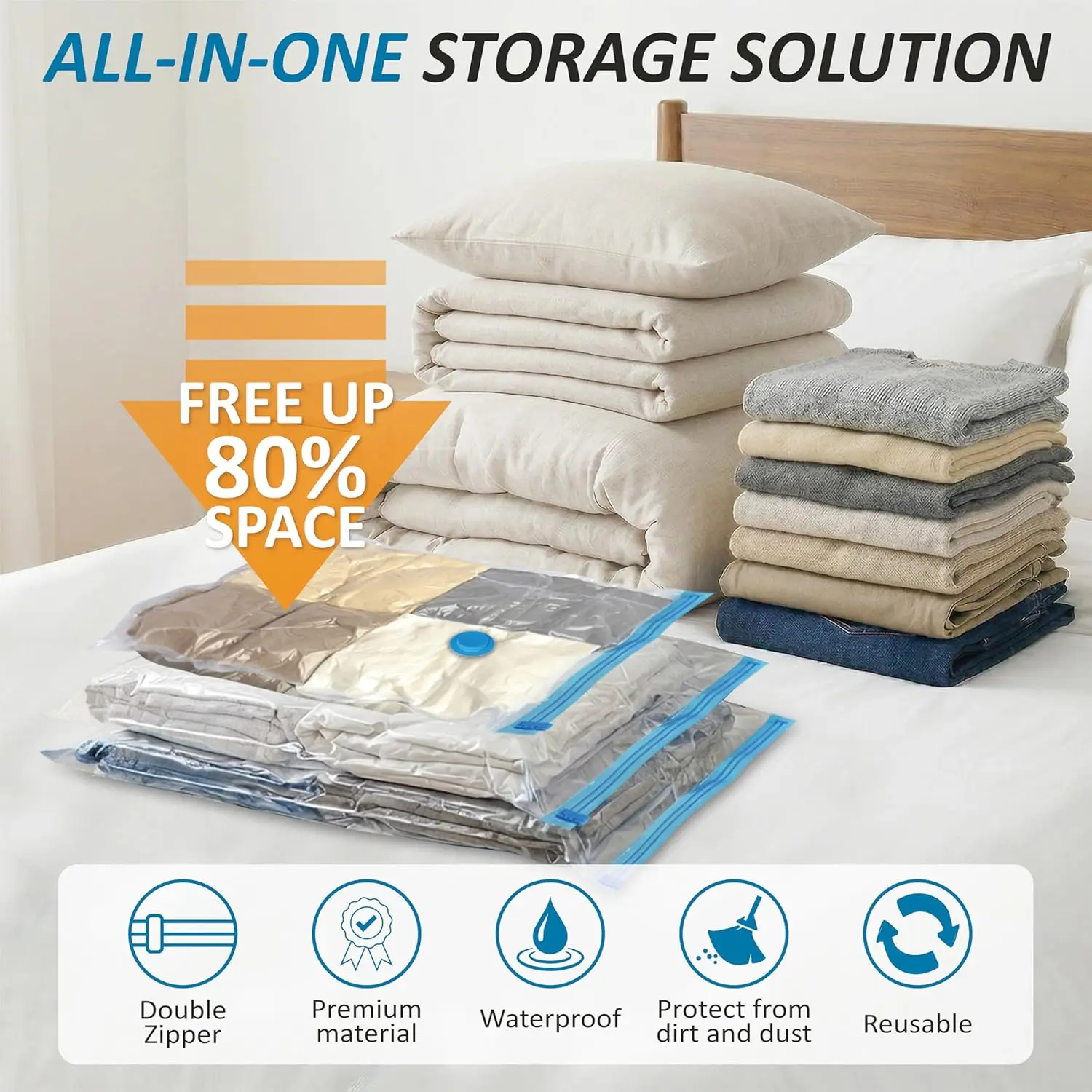 20pcs Vacuum Storage Compression Seal Plastic Packaging Bags for Blankets Pillow Bedding Comforters Sealer Clothing Storage