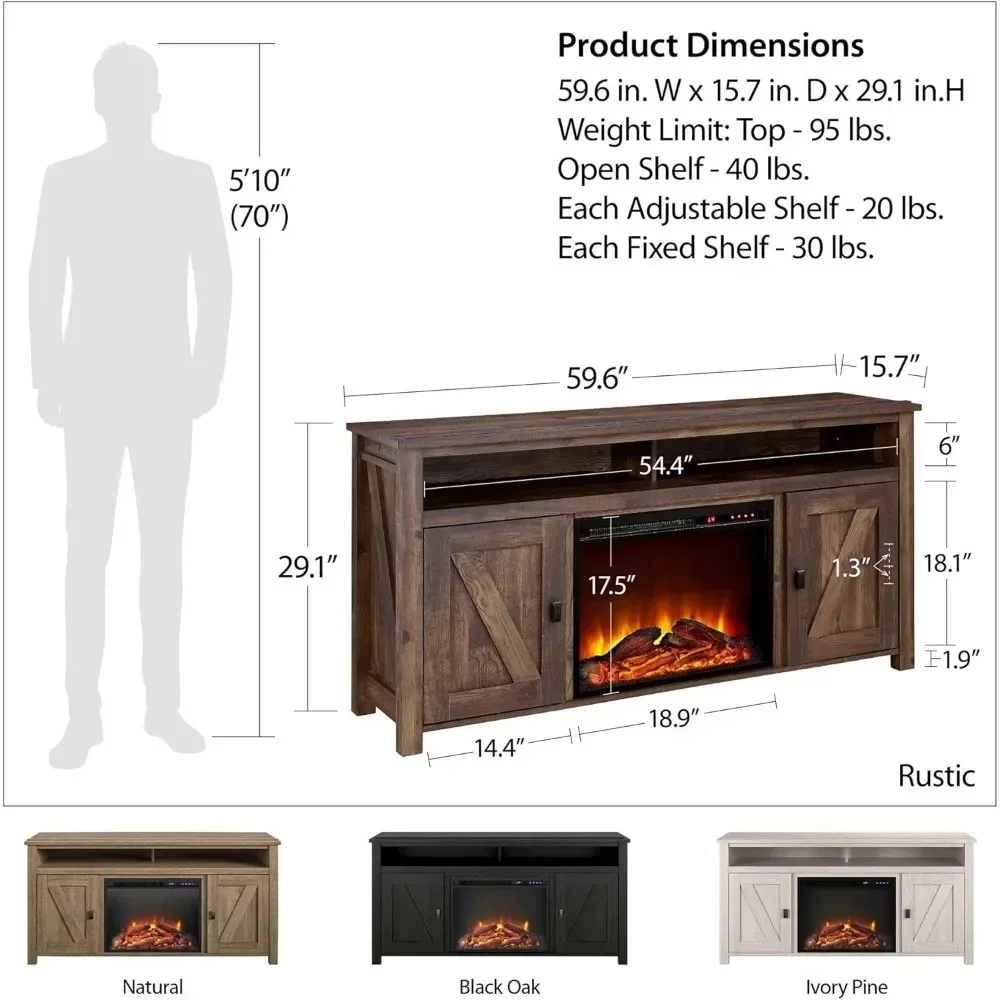 Imagem -05 - Farmington Electric Lareira tv Console para Tvs Fogões Rústicos Aquecimento Decorativo e Ventilações de Resfriamento até 60