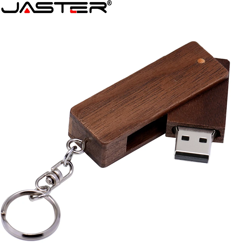 Natural Wood USB Flash Drive 64GB Free Key Chain Pen Drive 32GB Bamboo Memory Stick Rotatable Wooden Pendrive Cle USB Stick 16GB