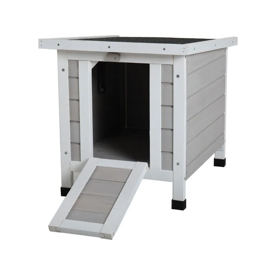 

Modern Wooden Rabbit Cat Dog Hutch Indoor Outdoor Retreat House with Openable Roof for Small Pets Weatherproof Gray