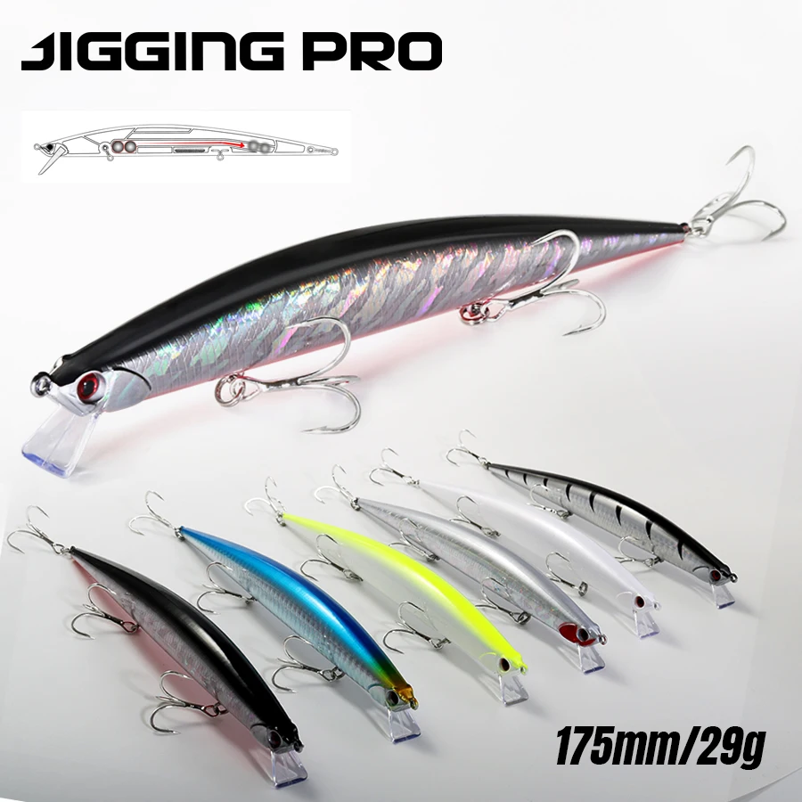 

JIGGING PRO Tide Slim Minnow Рыболовная приманка 175 мм 29 г для морской воды, тонущая большая жесткая приманка для дальнего заброса, сибас, тунца