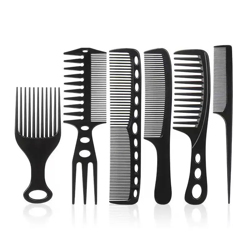6-Piece Plastic Hair Combs Set - Men’s Pompadour Styling Comb, Pick Comb, Wide-Tooth Comb & Slick Back Comb