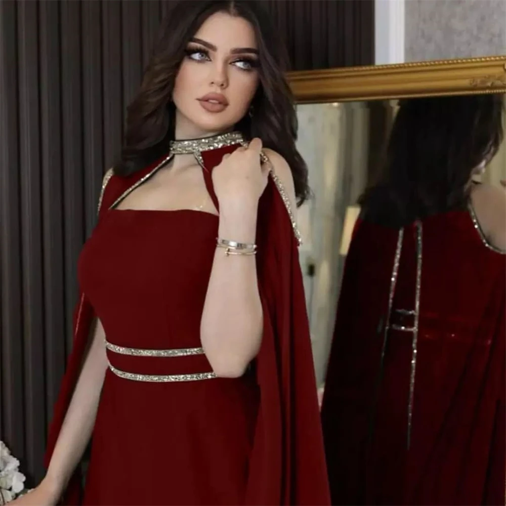 Customized  High Quality Halter A-line Cocktail  Sequin Draped Chiffon Occasion Evening Gown  платье вечернее فساتين الحفلات