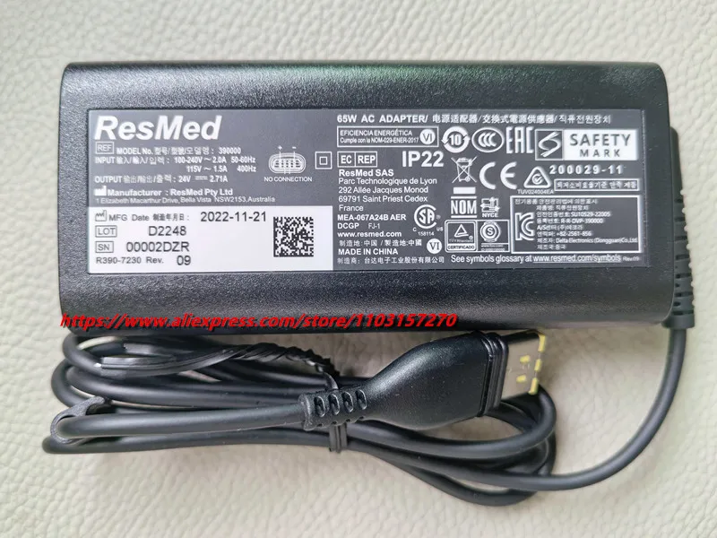 Original 24V 2.71A 65W AC Adapter for ResMed AirSense 11 AutoSet Elite CPAP Power Supply ResMed Air11 S11 39205 E1399 Charger