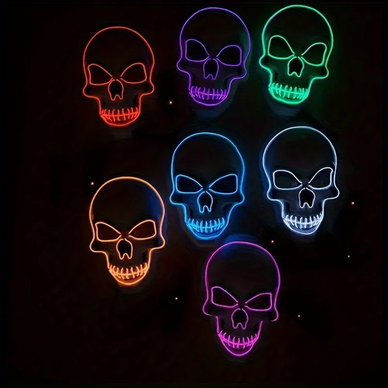 LED Halloween Mask,Neon Glow Party Costume Lighting,PVC Horror Face Mask for Adults/Teens,Halloween,Haunted Houses,Clubs,Festive