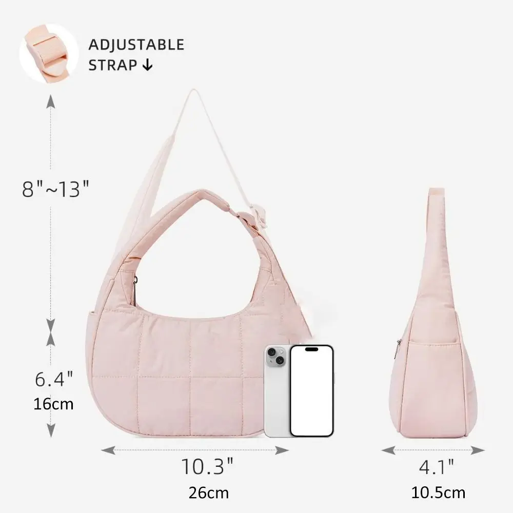 Hot Nylon Handbag Large Capacity with Adjustable Strap Underarm Bag Quilted Waterproof Puffer Shoulder Bag Woman Girl