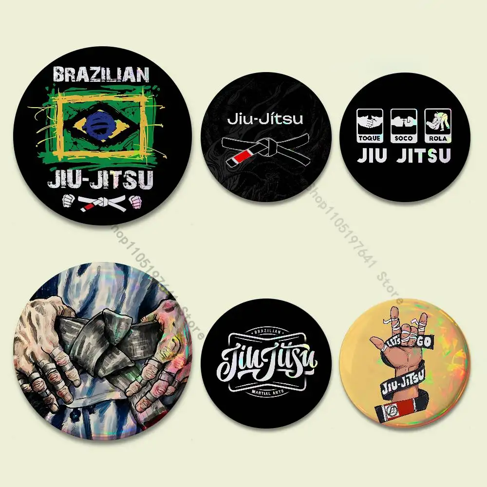 BJJ Brazilian Jiu Jitsu Laser reflective round badges pins bag clothing decorations collectibles gifts for friends
