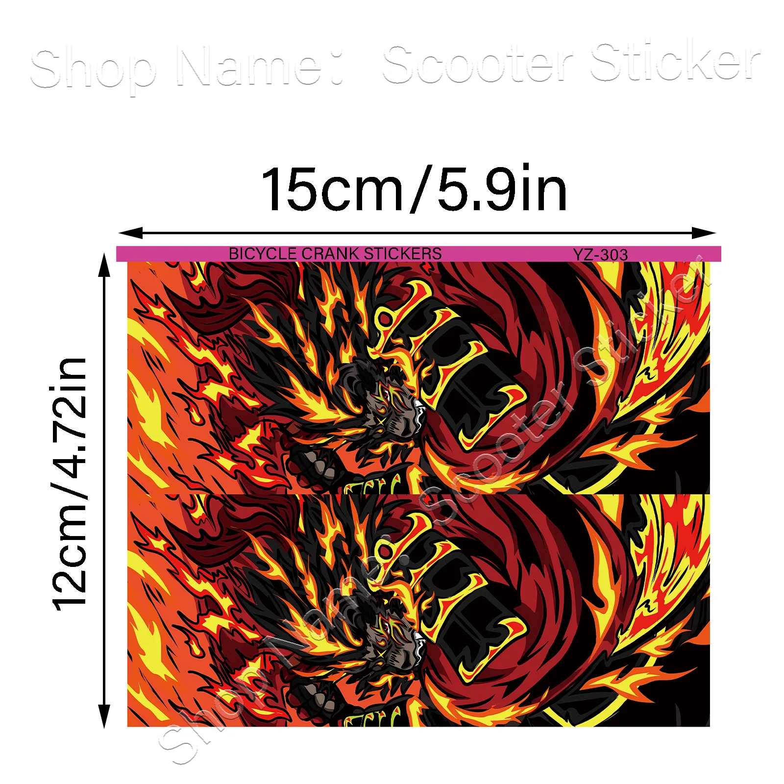 

1 Pair Anime Flame Dragon Crank Arm Vinyl Stickers, Waterproof Removable Fire Style Protective Decals for Bike Crankset