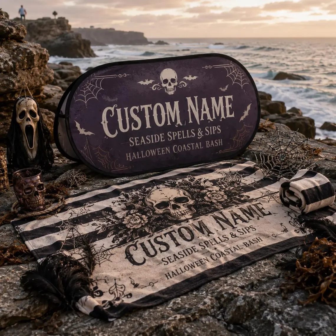 Pancarta Pop-Up Personalizada de Halloween, Letrero Personalizado para Fiesta Costera, Exhibición Plegable Portátil para Decoración de Fiestas, 1 Unidad